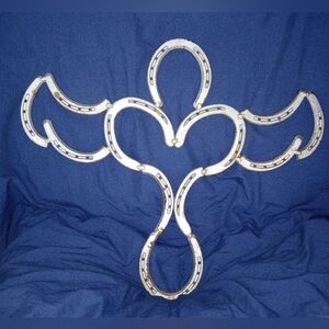 Silver Horseshoe Angel Cross Decor